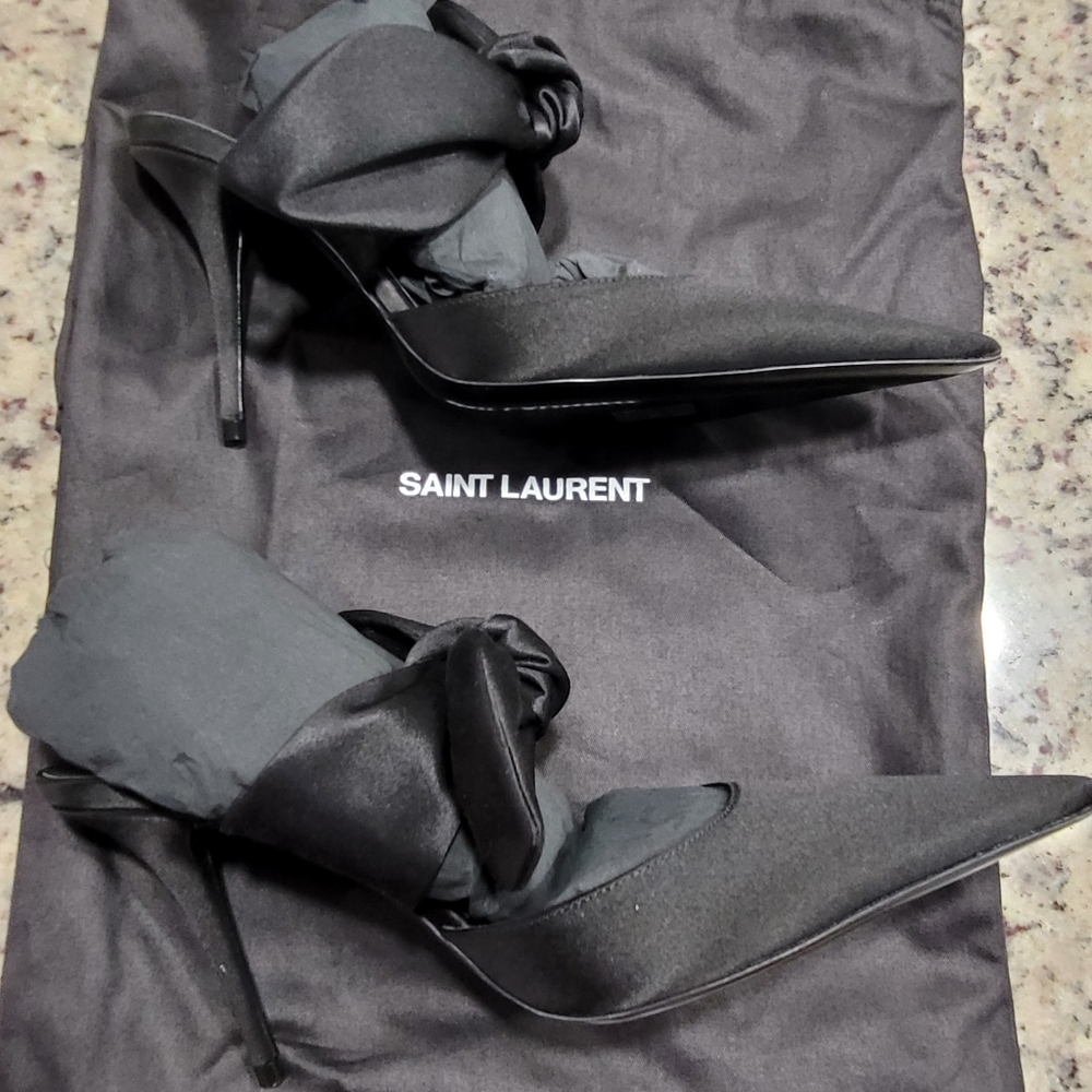 Saint Laurent Black Killer 90 On Pump Satin Ysl Shoe Size 37.5 - Picture 4 of 11